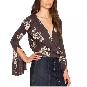 Free People Black Floral Crop Top